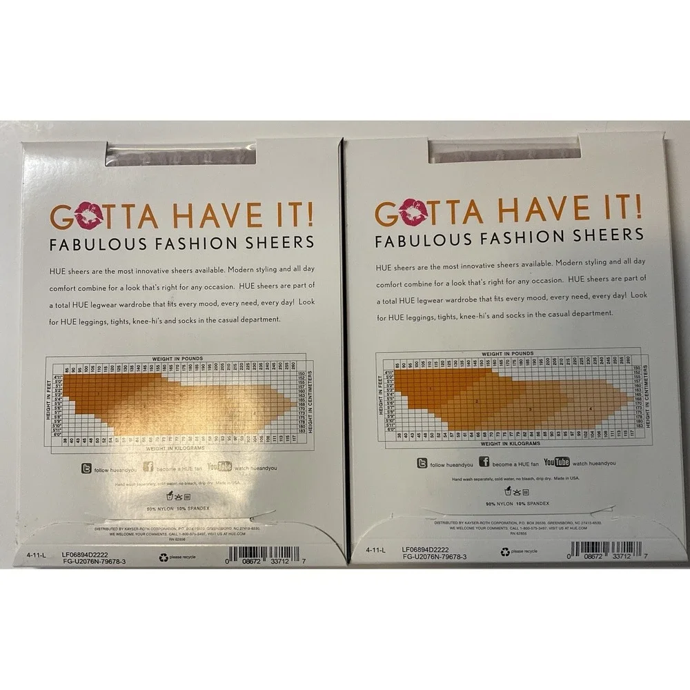 NIP 2 Pairs HUE Gotta Have It! Fashion Sheers‎ Control Top Pantyhose Sachet Sz 3